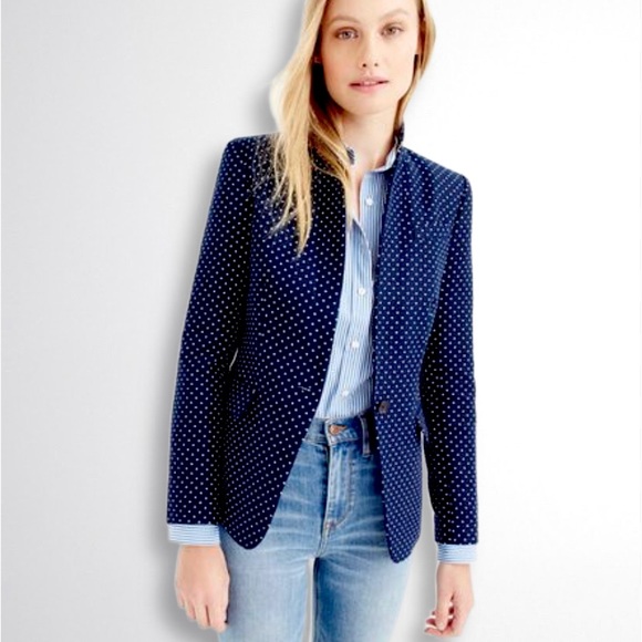 J. Crew Navy Polka Dot Linen Regent Blazer Sz. 4 - Picture 3 of 10